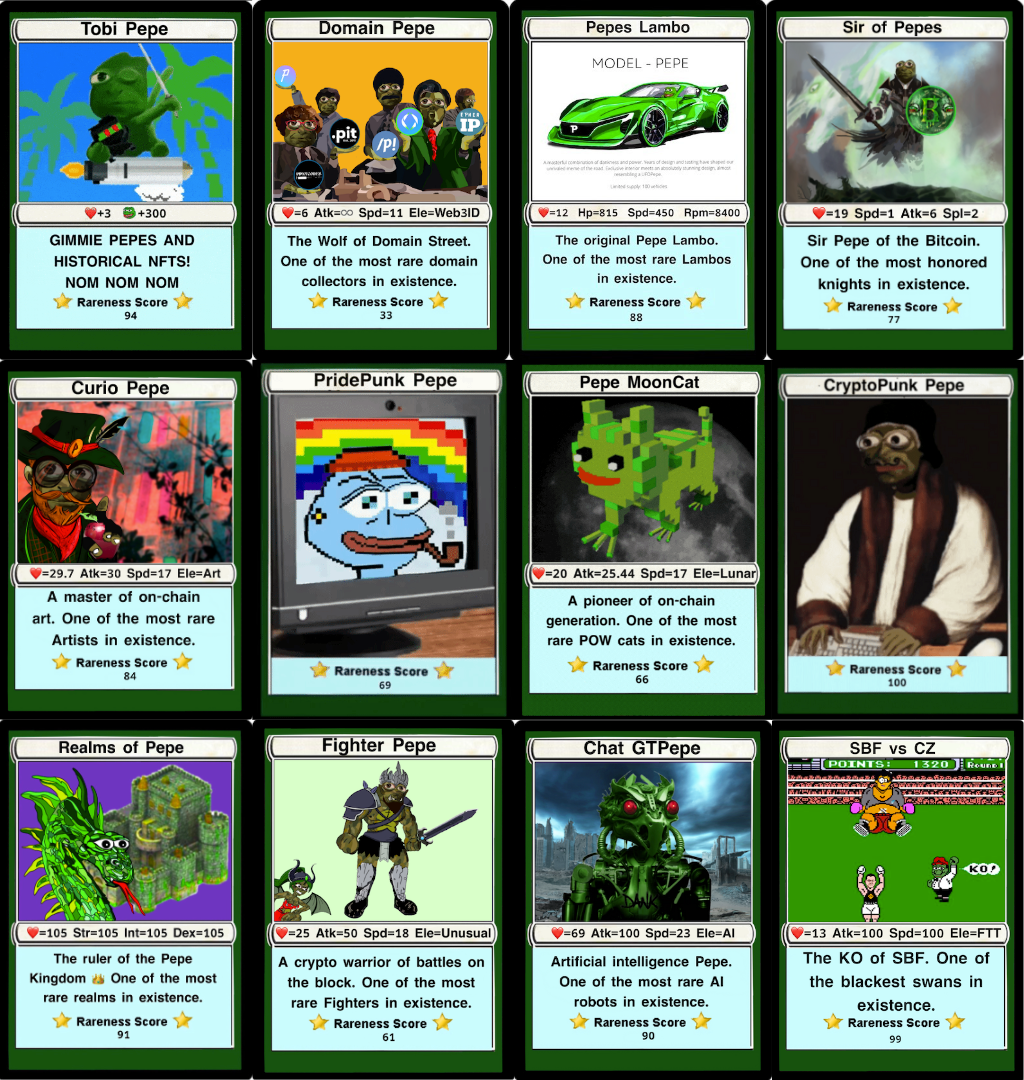 Full Set of the HNFT Pepe Collection (plus 2 bonus cards)