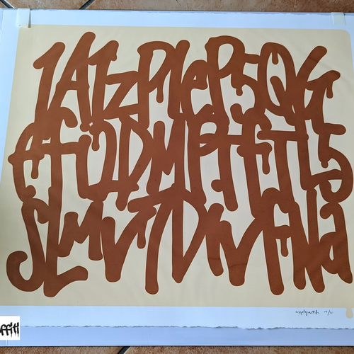 cryptograffiti - "Genesis Address" 3-line print (AR-enabled), #14/21 signed, orange+cream