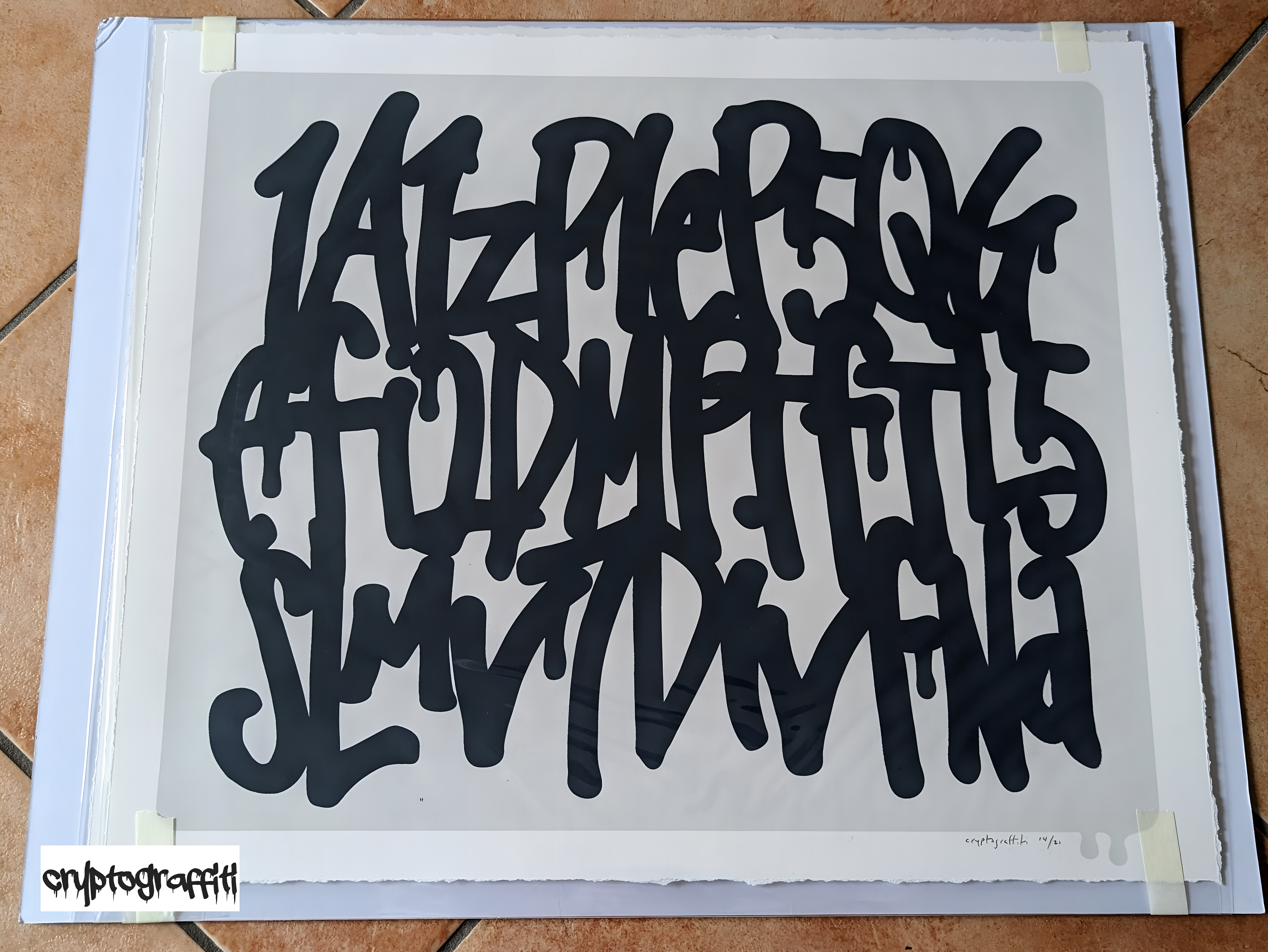 cryptograffiti - "Genesis Address" 3-line print (AR-enabled), #14/21 signed, blue+gray