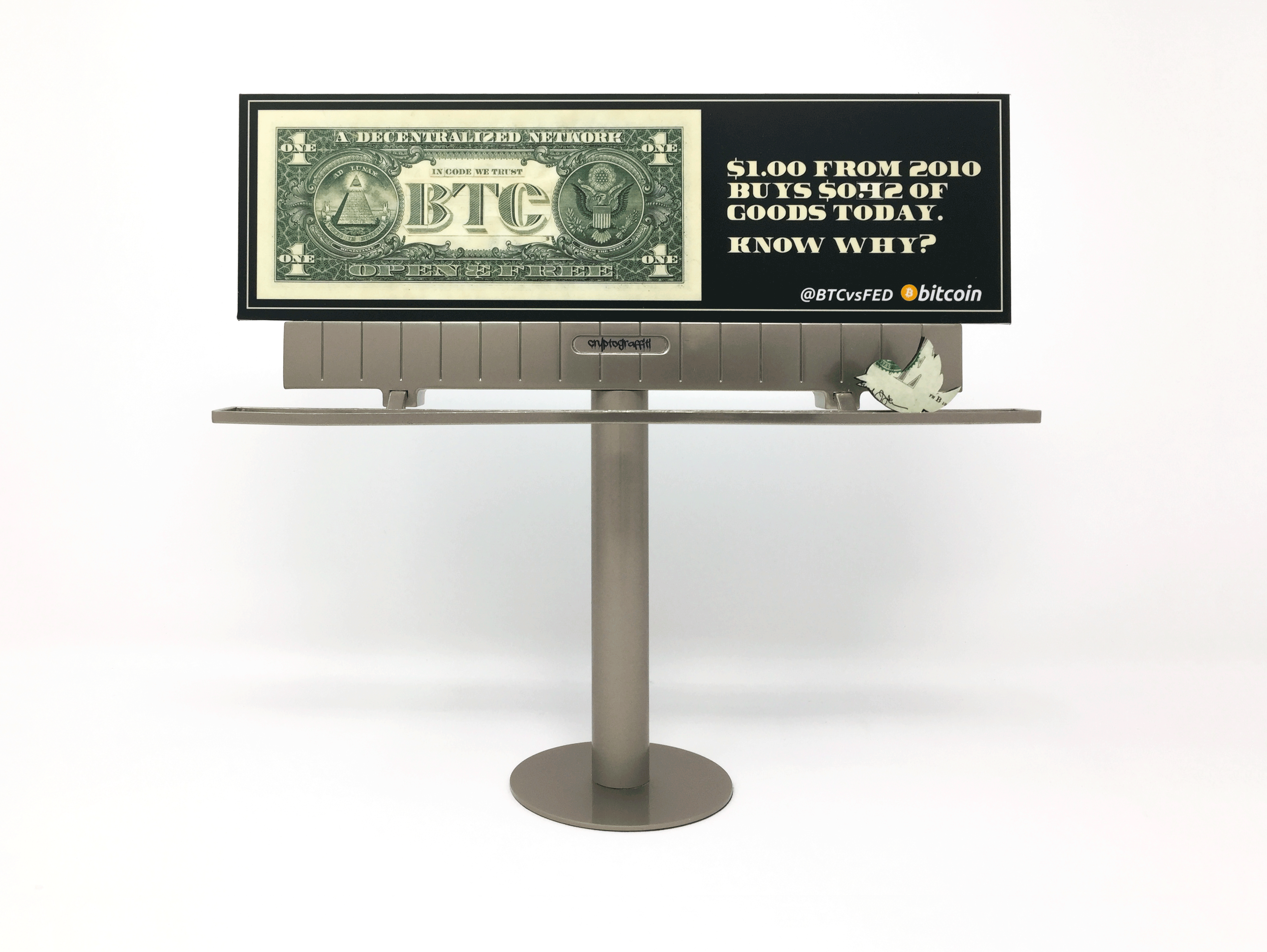 @BTCvsFED mini billboards: $1.00 FROM 2010 BUYS $0.42 OF GOODS TODAY. KNOW WHY? - Kansas City, MO