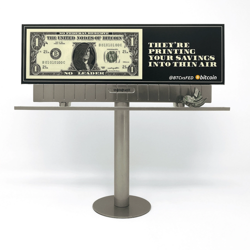 Cryptograffiti @BTCvsFED mini billboard: THEY’RE PRINTING YOUR SAVINGS INTO THIN AIR
