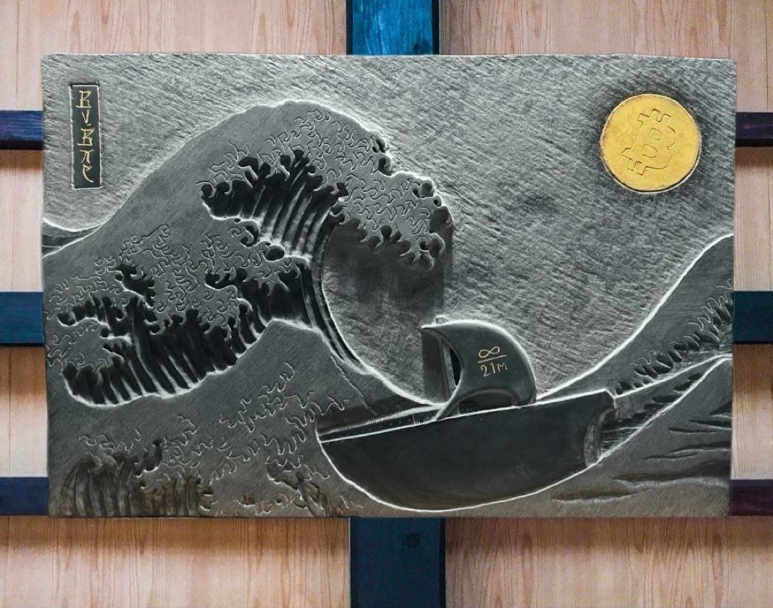 "The Great Wave Off Nakamoto" - Hand Carved Relief