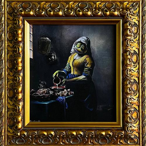 "Milkmaid Pepe" by Pepelangelo (Unique print on canvas with handpainted touches of painting)