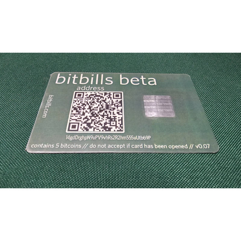 bitbills beta 5 BTC Physical Bitcoin Card