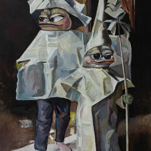 "Pepe Paper Boys" original oil on canvas by Pepelangelo
