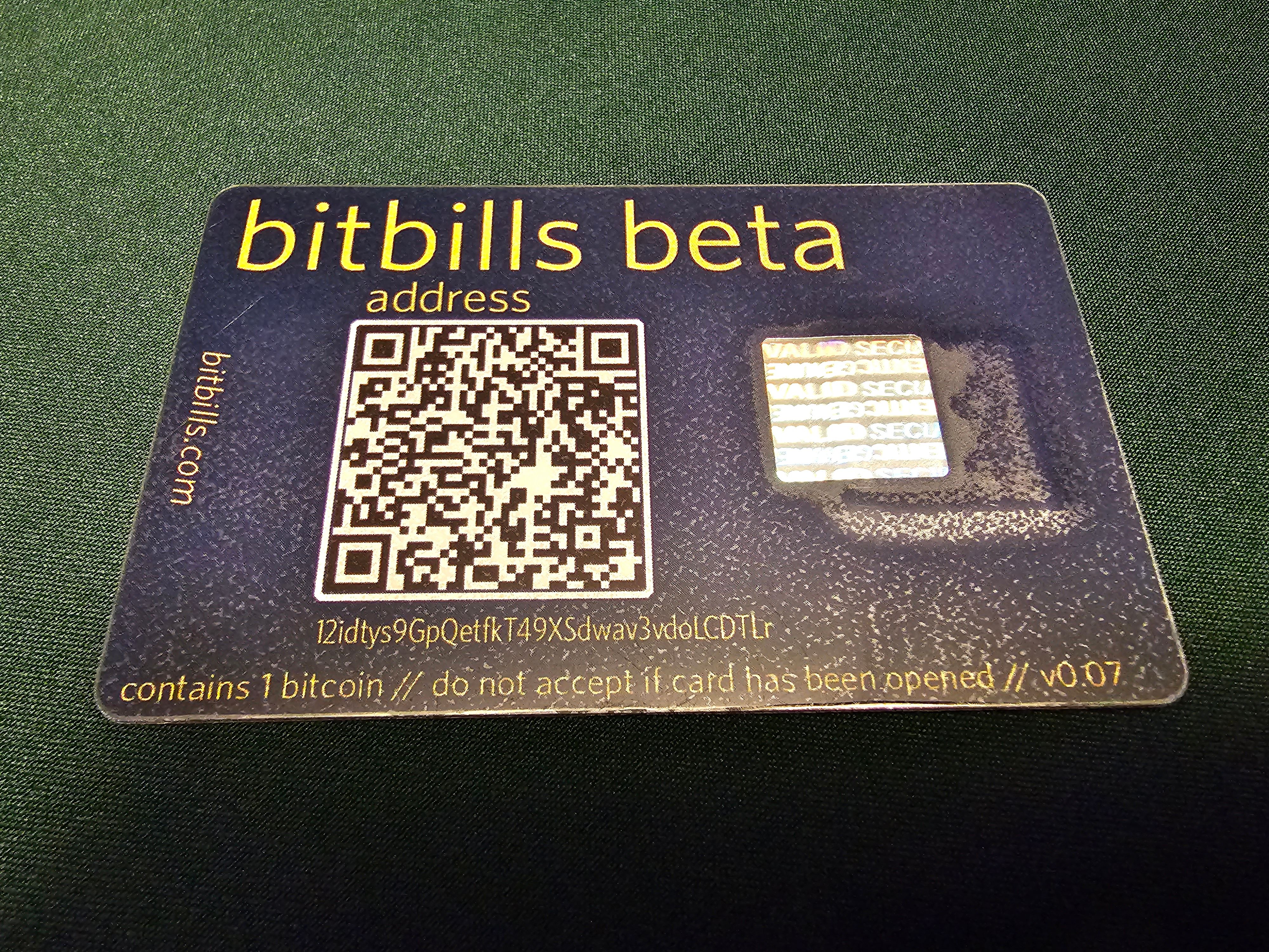 bitbills beta 1 BTC Physical Bitcoin Card | Scarce City