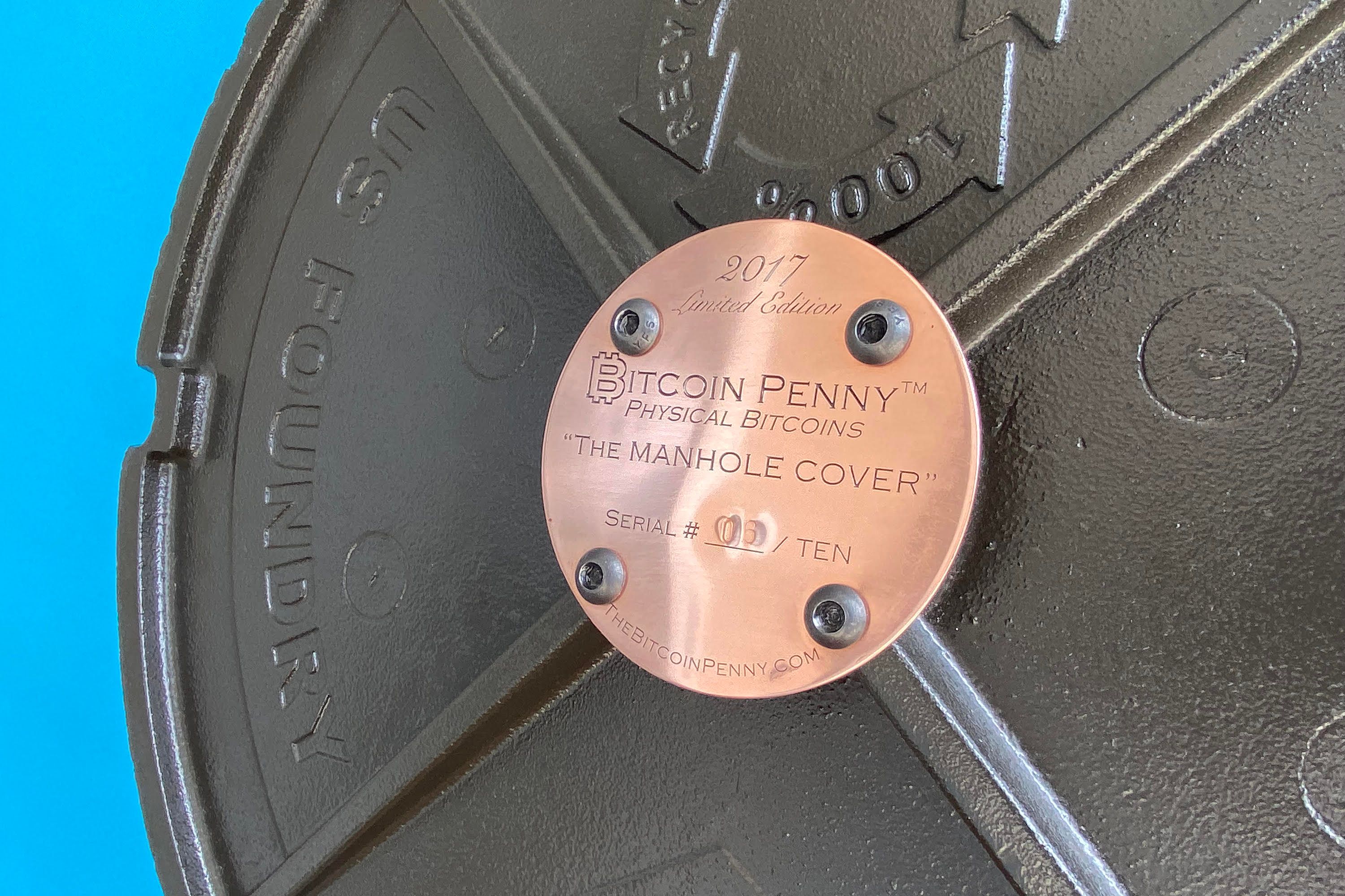 Bitcoin Penny™ Manhole Cover No.6 / TEN — Street Edition: Yellow Stripe (1/1)  | Scarce City