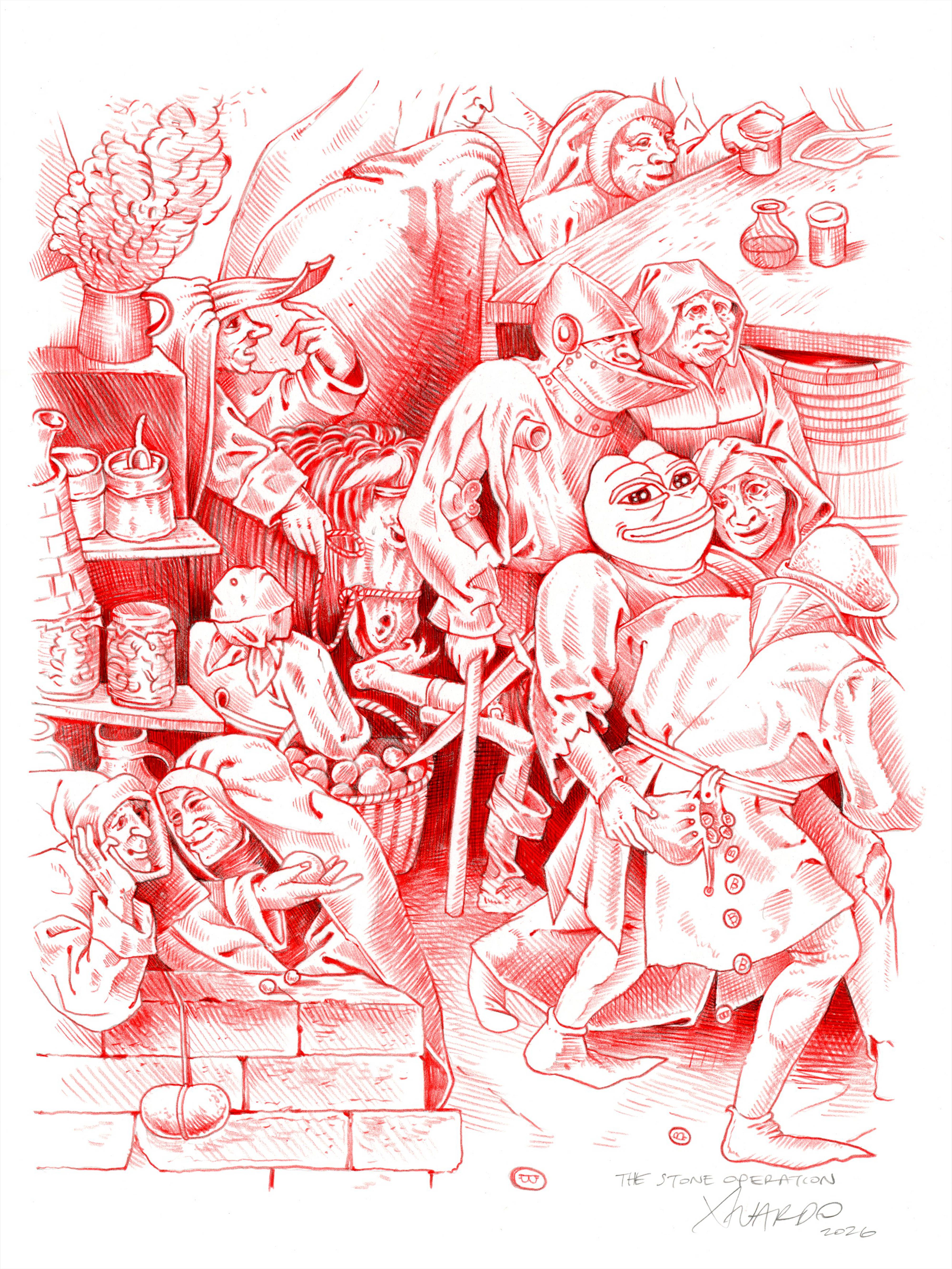 The Stone Operation (with Pepe) - Framed Drawing