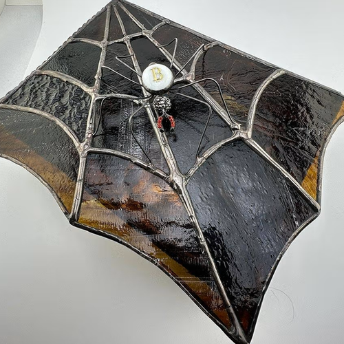 Black Glass Trading Cards Box with Bitcoin Spider