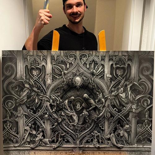 'The Rise of Bitcoin' original pencil drawing