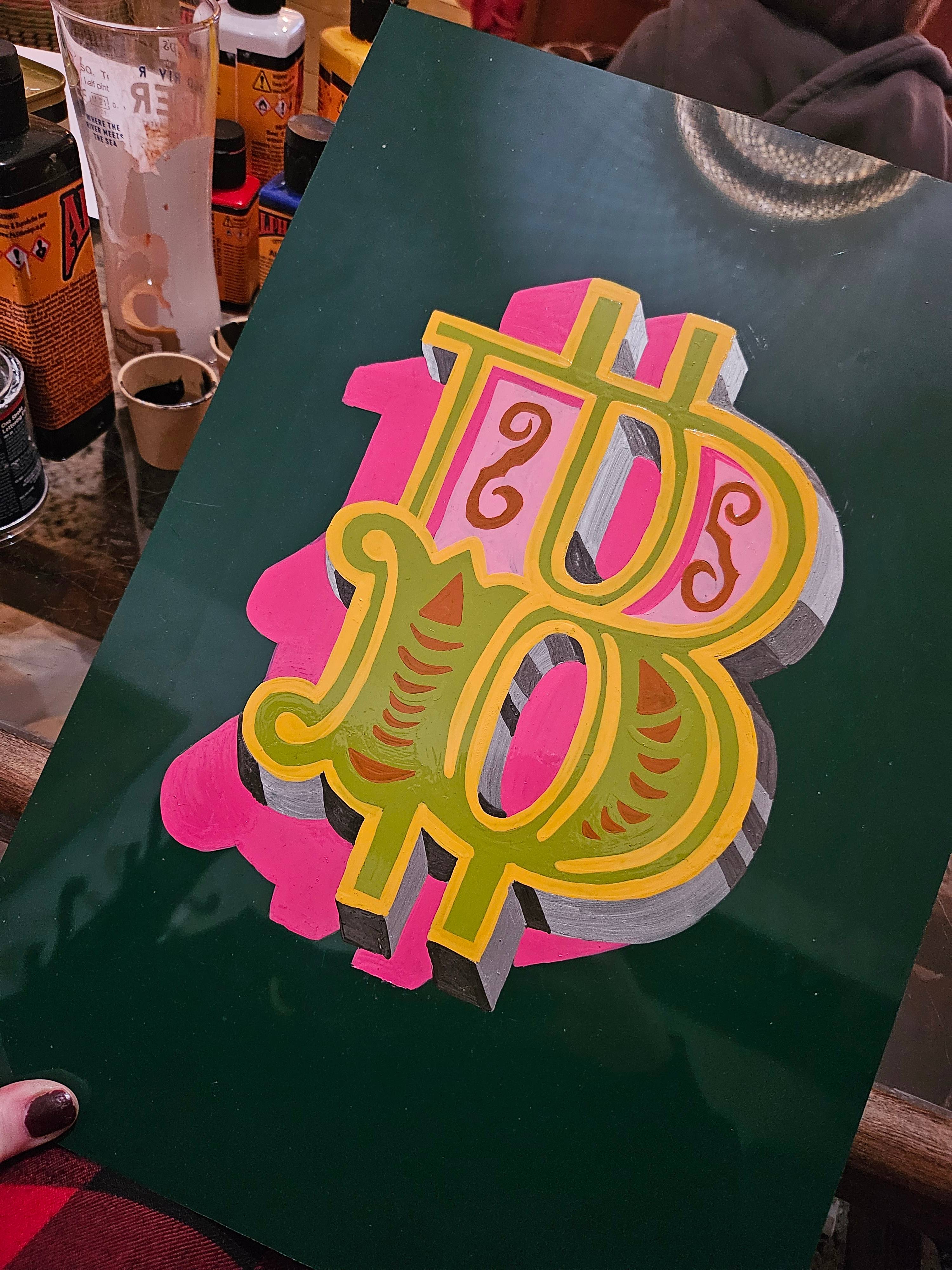 Handpainted enamel BTC sign