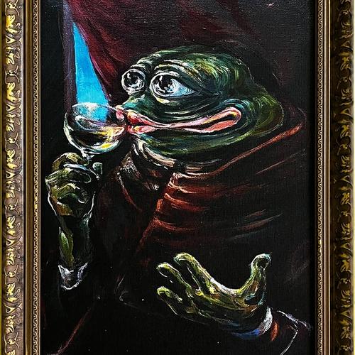 Unique Print on canvas with handpainted touches of painting - «The Drinking Monk Pepe» by Pepelangelo