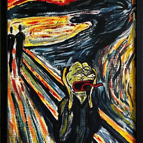 "Screaming Pepe" by Pepelangelo (Unique print on canvas with handpainted touches of painting)