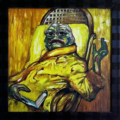 "Pepe in Yellow" by Pepelangelo (Unique print on canvas with handpainted touches of painting)