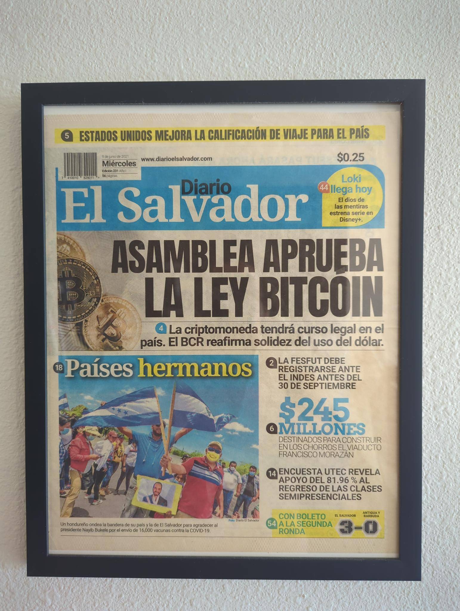 El Salvador Diario, June 9th 2021, "Assembly Approves the Bitcoin Law"