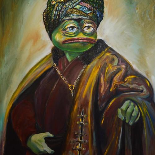"Pepe in Turkish Costume" by Pepelangelo (Unique print on canvas with handpainted touches of painting)