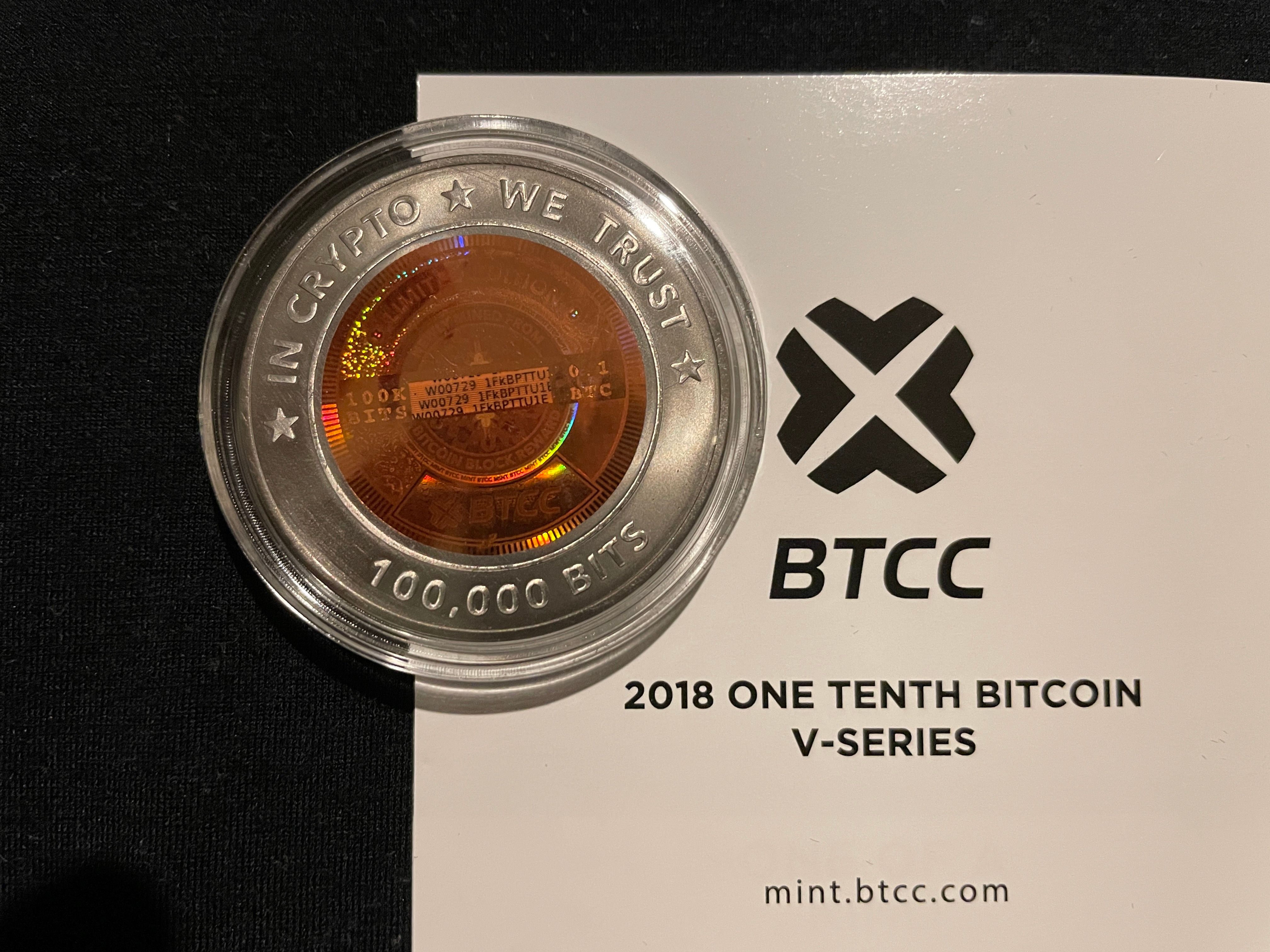 BTCC Mint - 2018 V Series Titanium One Tenth Bitcoin #729 | Scarce