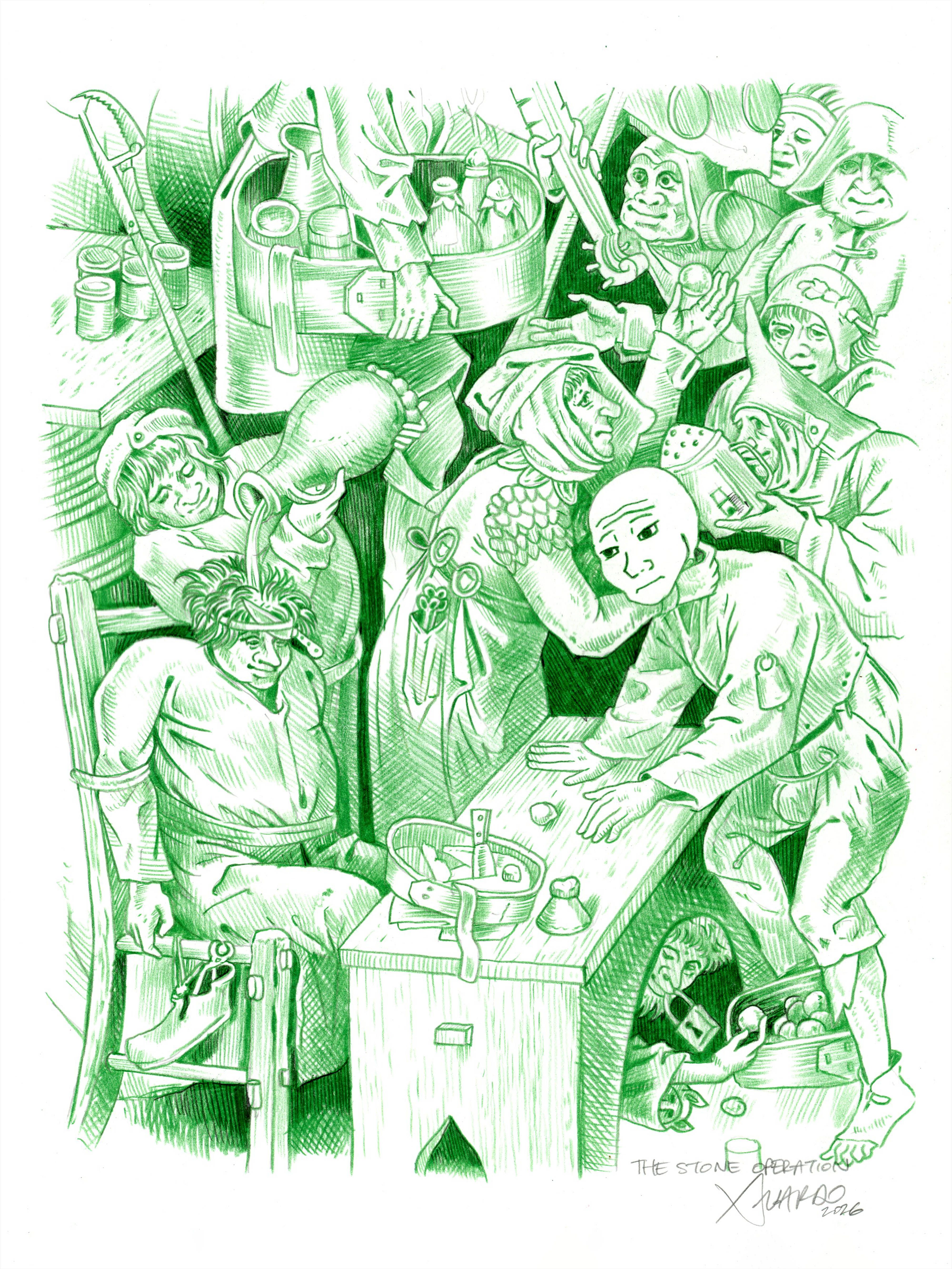 The Stone Operation (with Wojak) - Framed Drawing