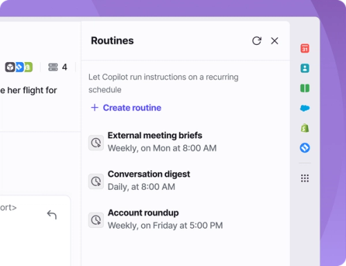 Copilot routines for automated recurring work like daily meeting briefs