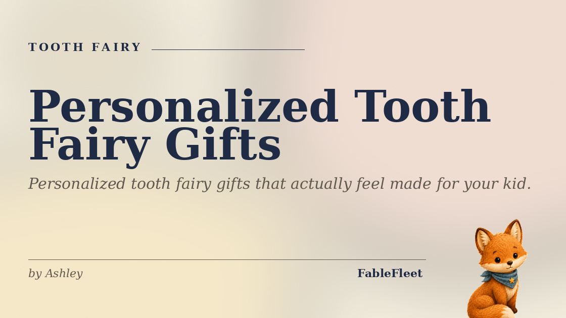 Personalized Tooth Fairy Gifts: title card with Finn the fox sitting in the corner