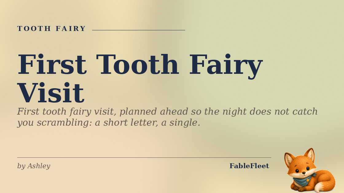 First Tooth Fairy Visit: title card with Finn the fox curled up in the corner