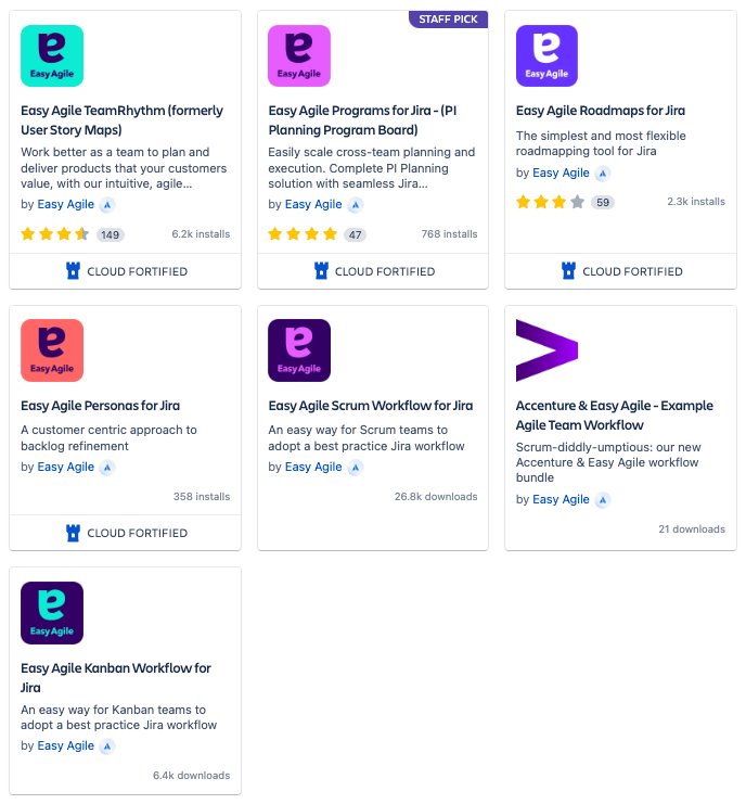 Easy Agile apps on Atlassian Marketplace