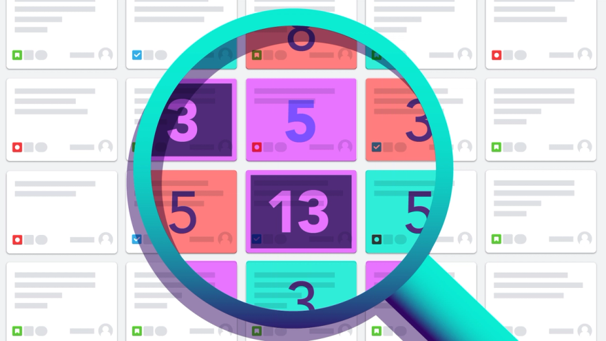 Magnifying glass showing ticket estimations over a story map