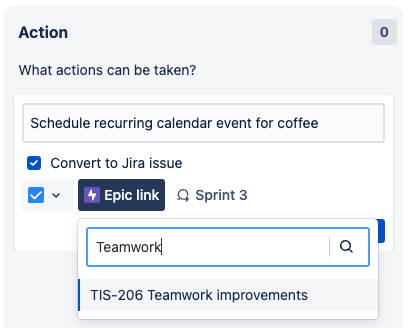 Turn retrospective action items into Jira issues in just a few clicks