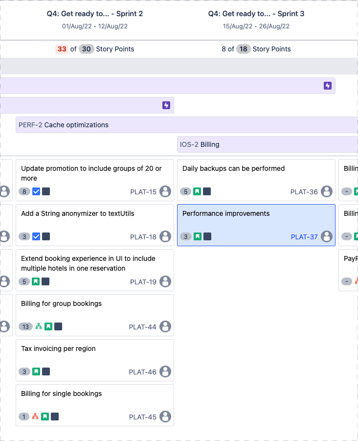 GIF showing the ability to inline edit estimations on issues in the Team Planning Board and the sprint capacity updating as a result