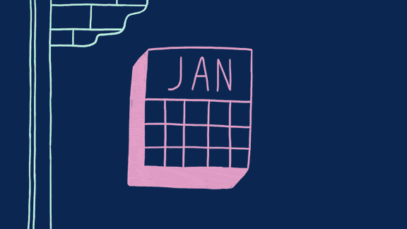 Illustration showing calendar months peeling off from Jan-April
