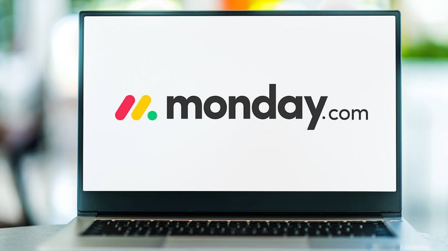 Enterprise project management software: Monday.com logo on a laptop screen