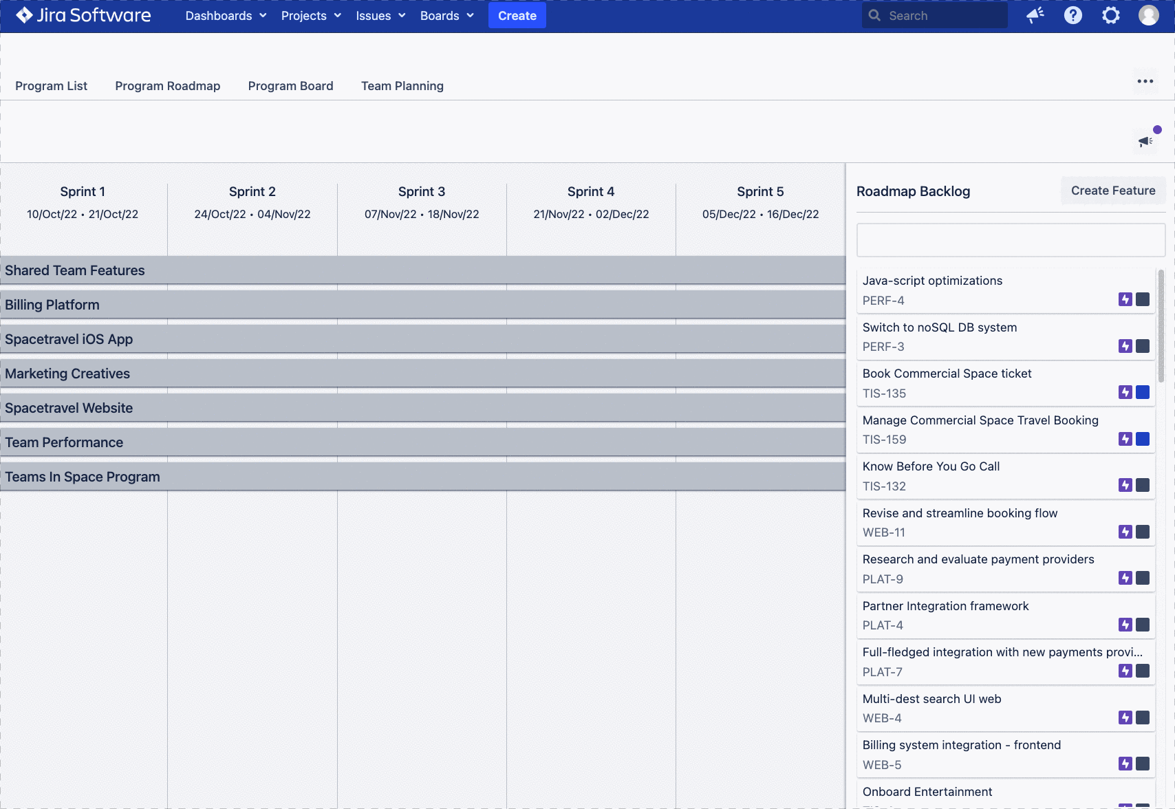 GIF showing how you can drag and drop features on the Program Roadmap