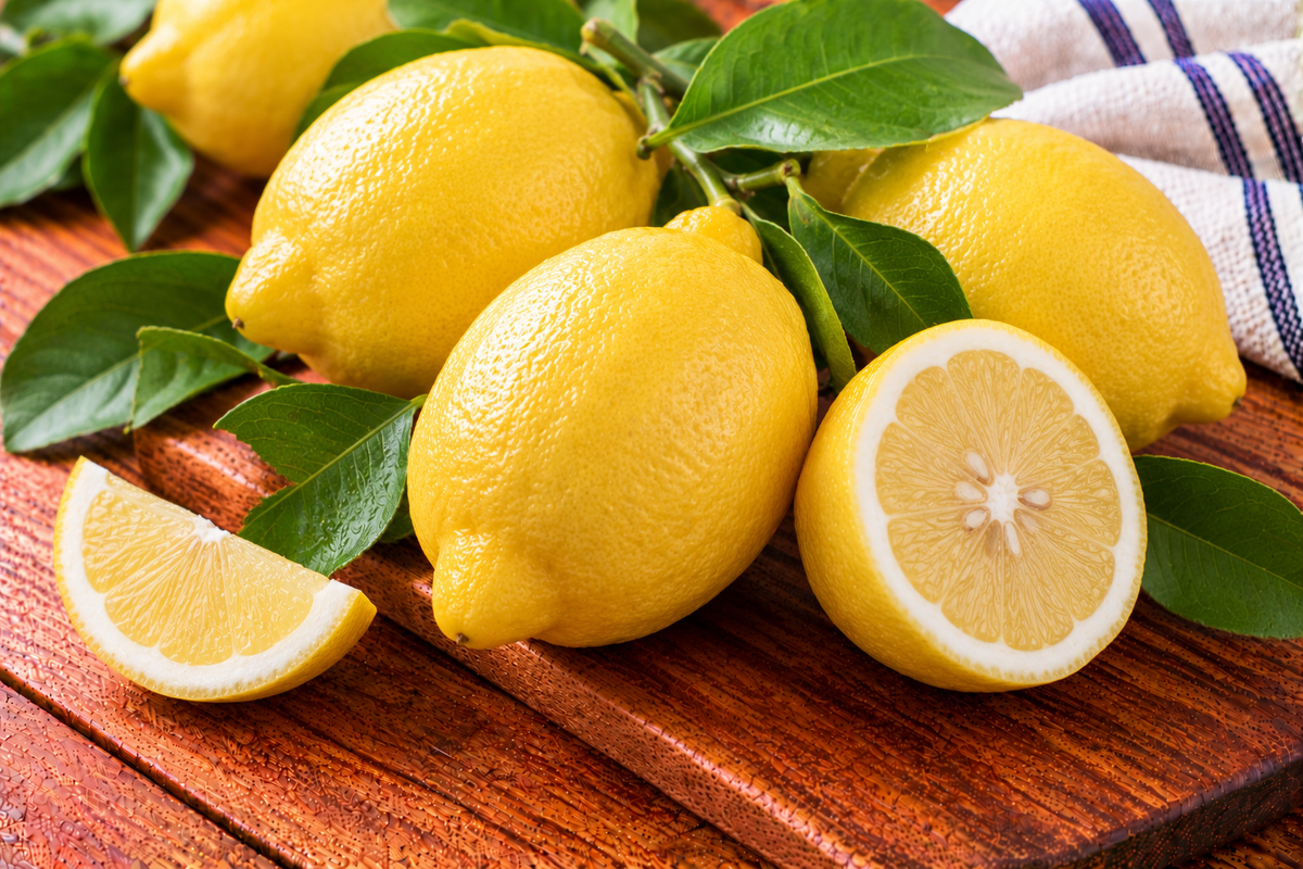 Italian lemons with bright yellow peel and an oval shape