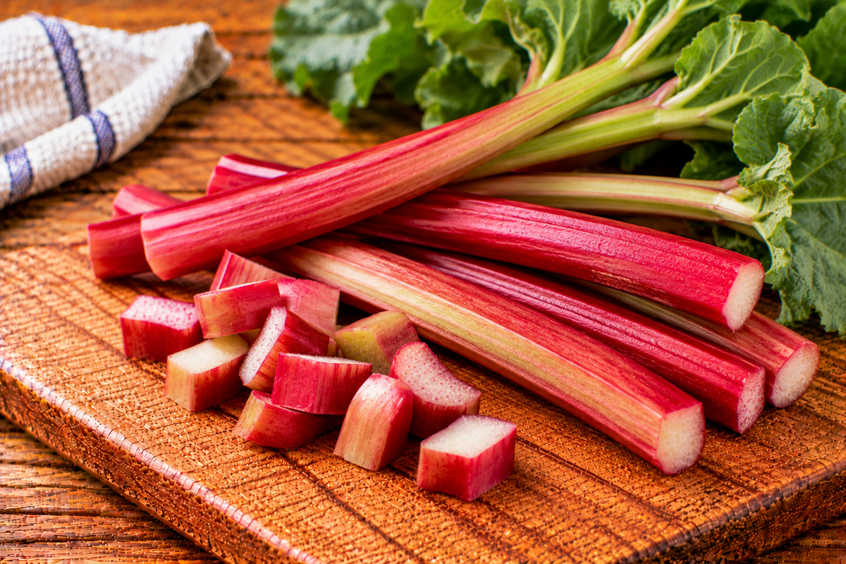 Rhubarb stalks with pink-red and green colouring