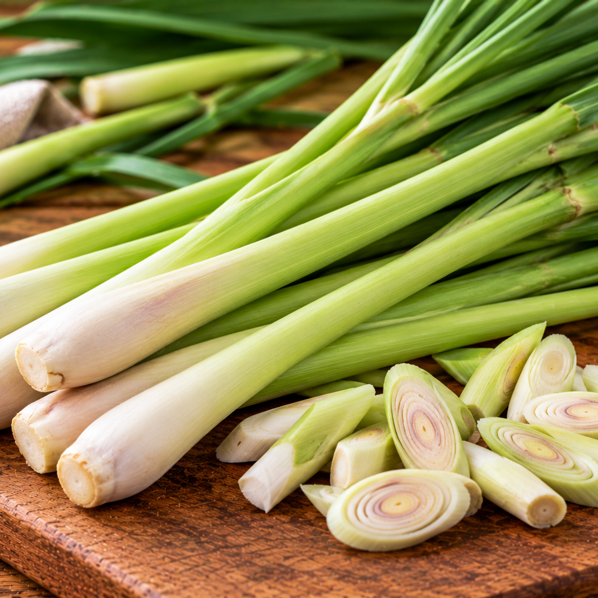 Lemongrass stalks with pale bases and long green tops