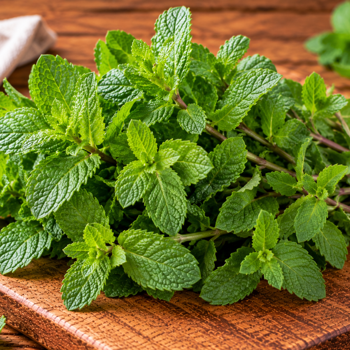 Mint leaves with serrated edges and bright green colouring