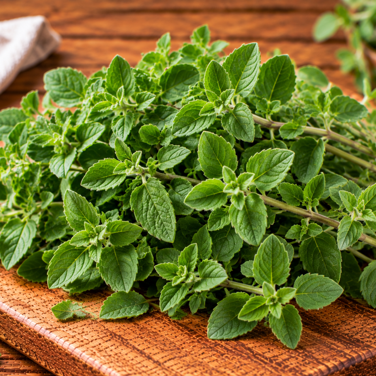 Oregano sprigs with small oval green leaves