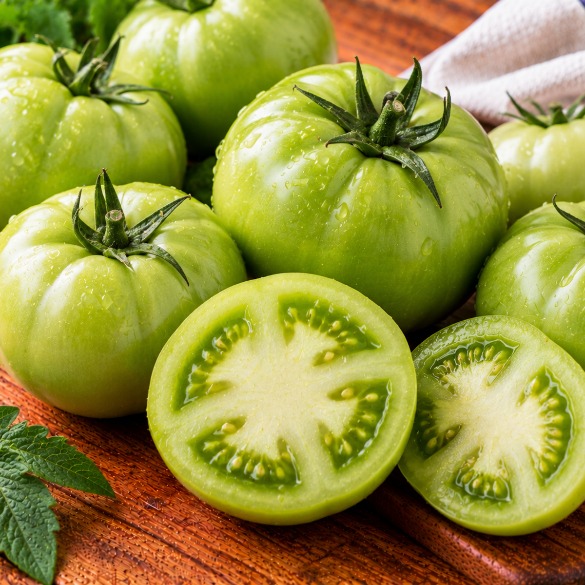 Green tomatoes with smooth, round unripe skins
