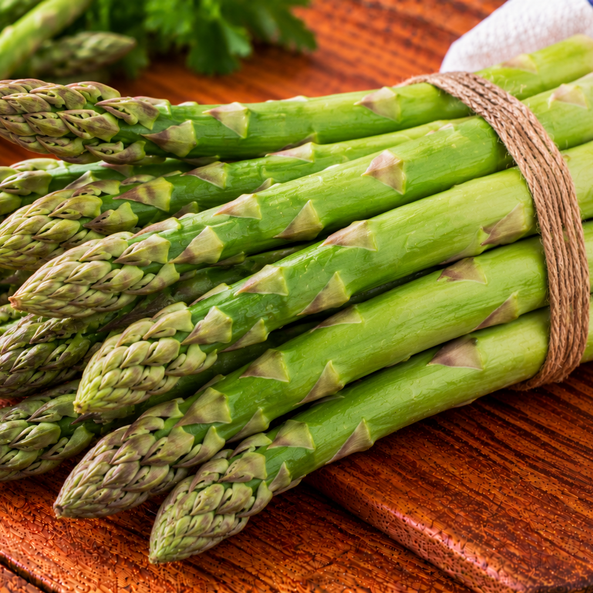 Jumbo asparagus spears with thick green stalks and compact tips