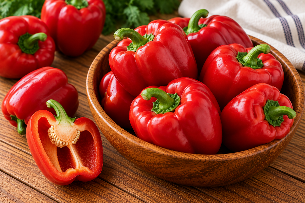 Red sweet capsicum pepper with smooth, glossy skin