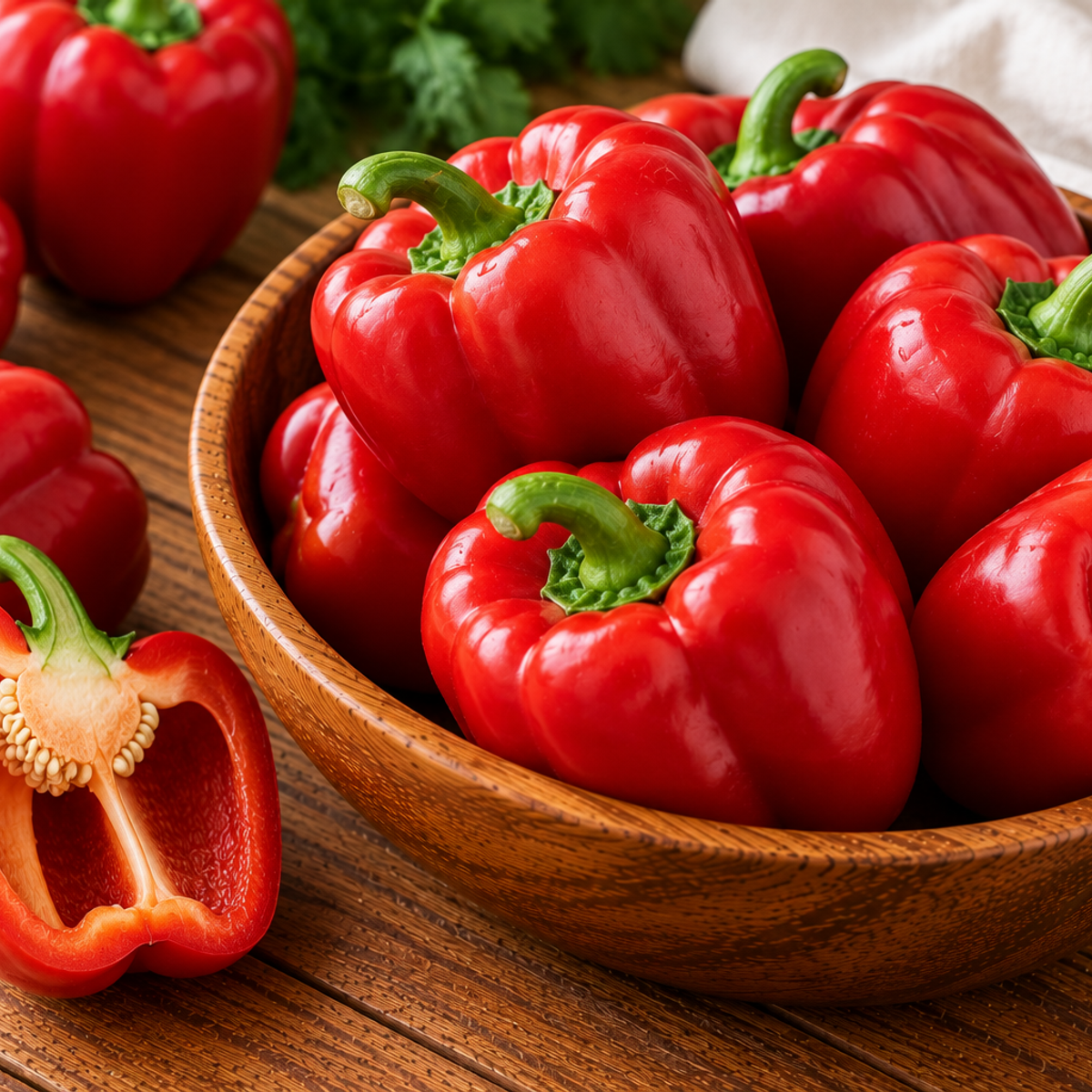 Red sweet capsicum pepper with smooth, glossy skin