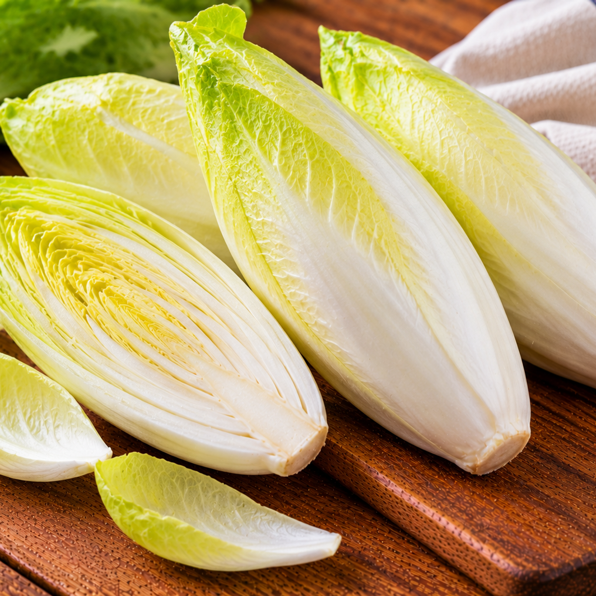 Endive lettuce leaves with pale ribs and green edges