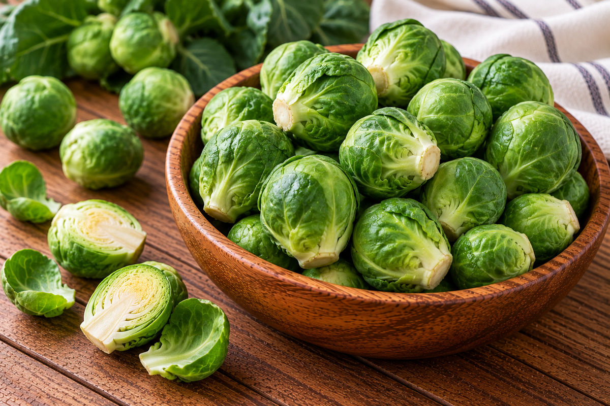 Small green Brussels sprouts with tightly layered leaves