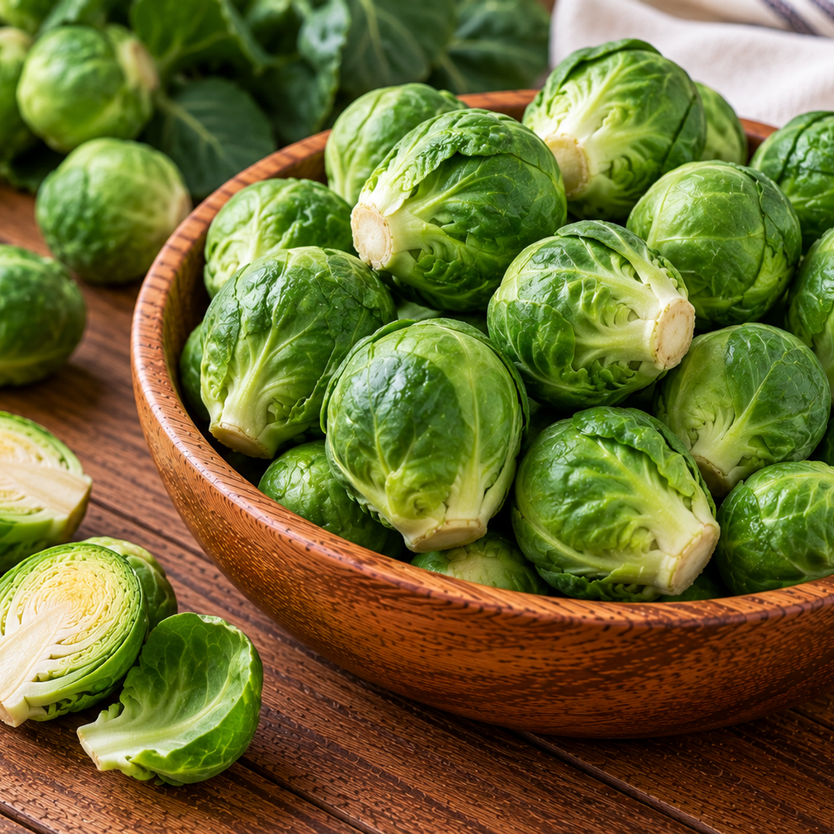 Small green Brussels sprouts with tightly layered leaves