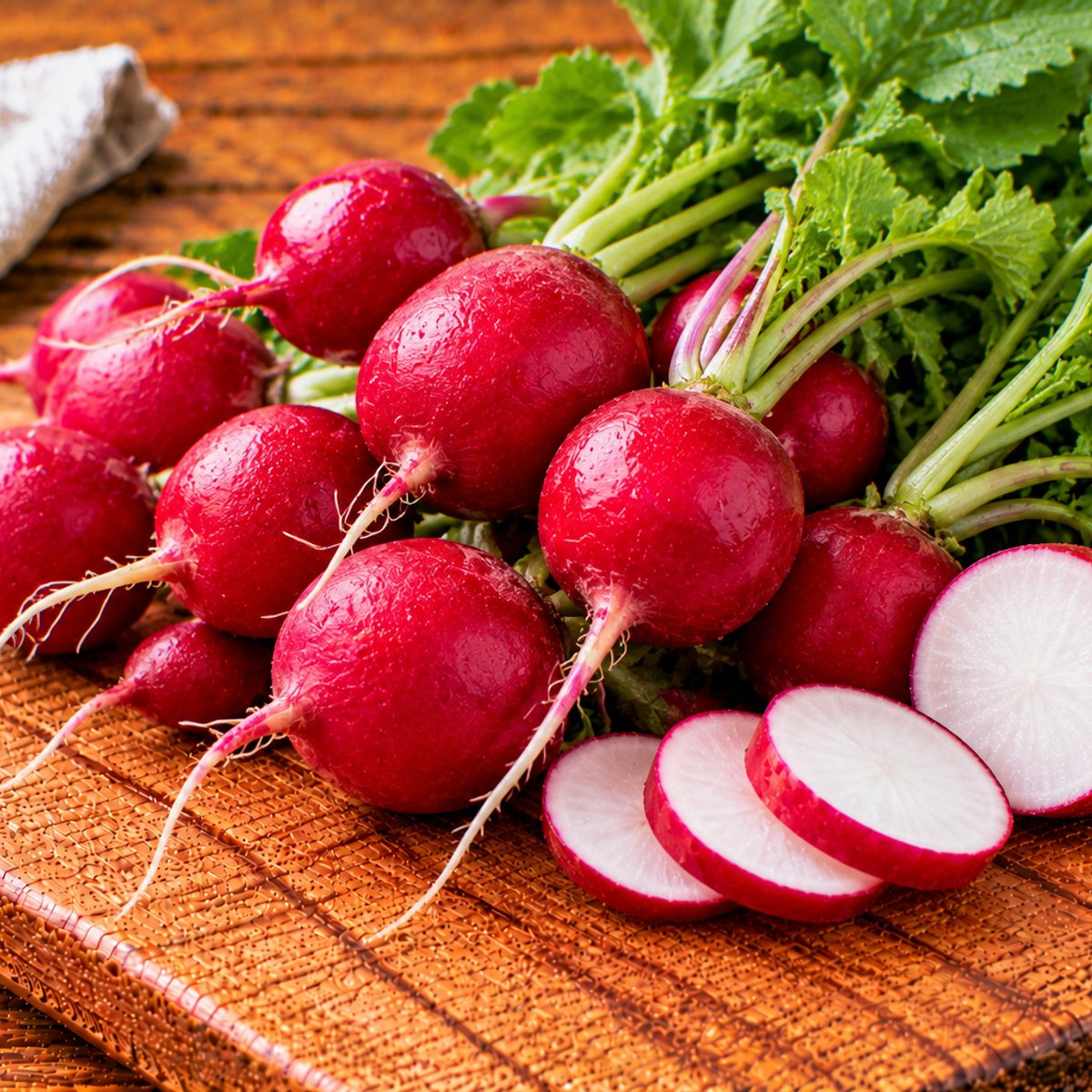 Red radishes with bright red skins and pale tapered roots