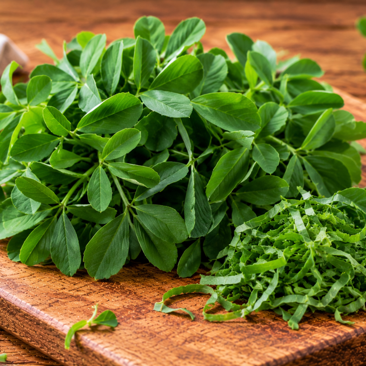 Fenugreek methi leaves with small oval leaflets