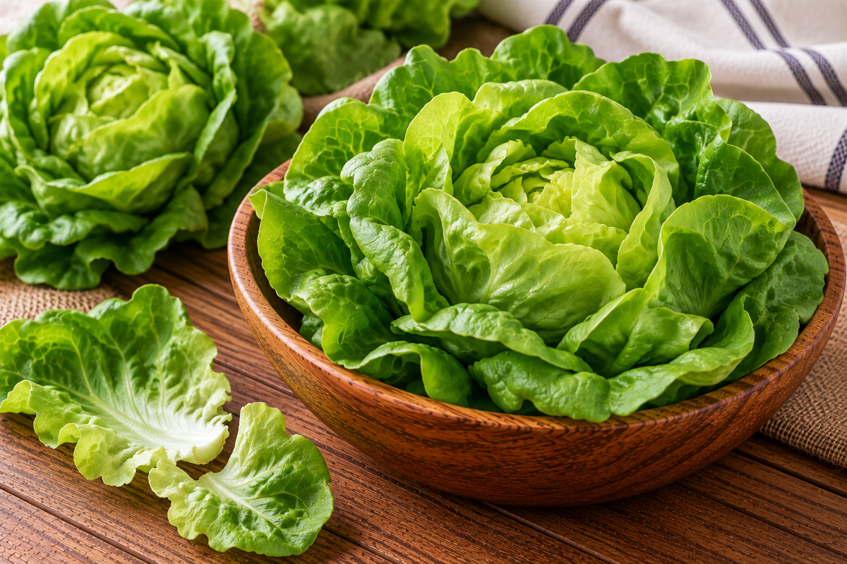 Butterhead lettuce with soft green leaves forming a loose head