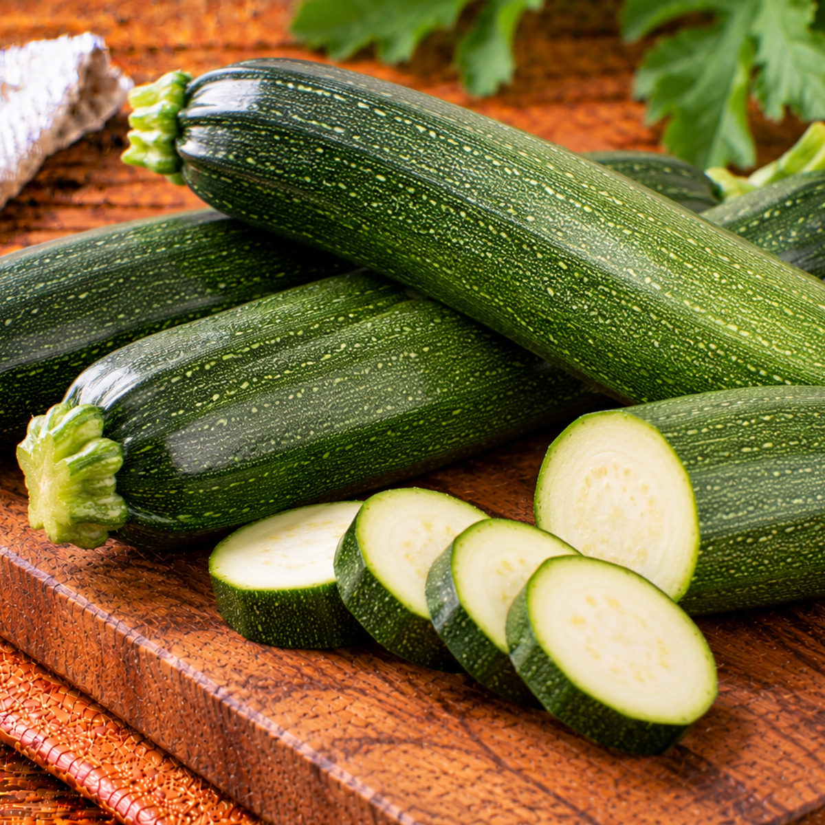 Green zucchini with smooth skin and an elongated shape