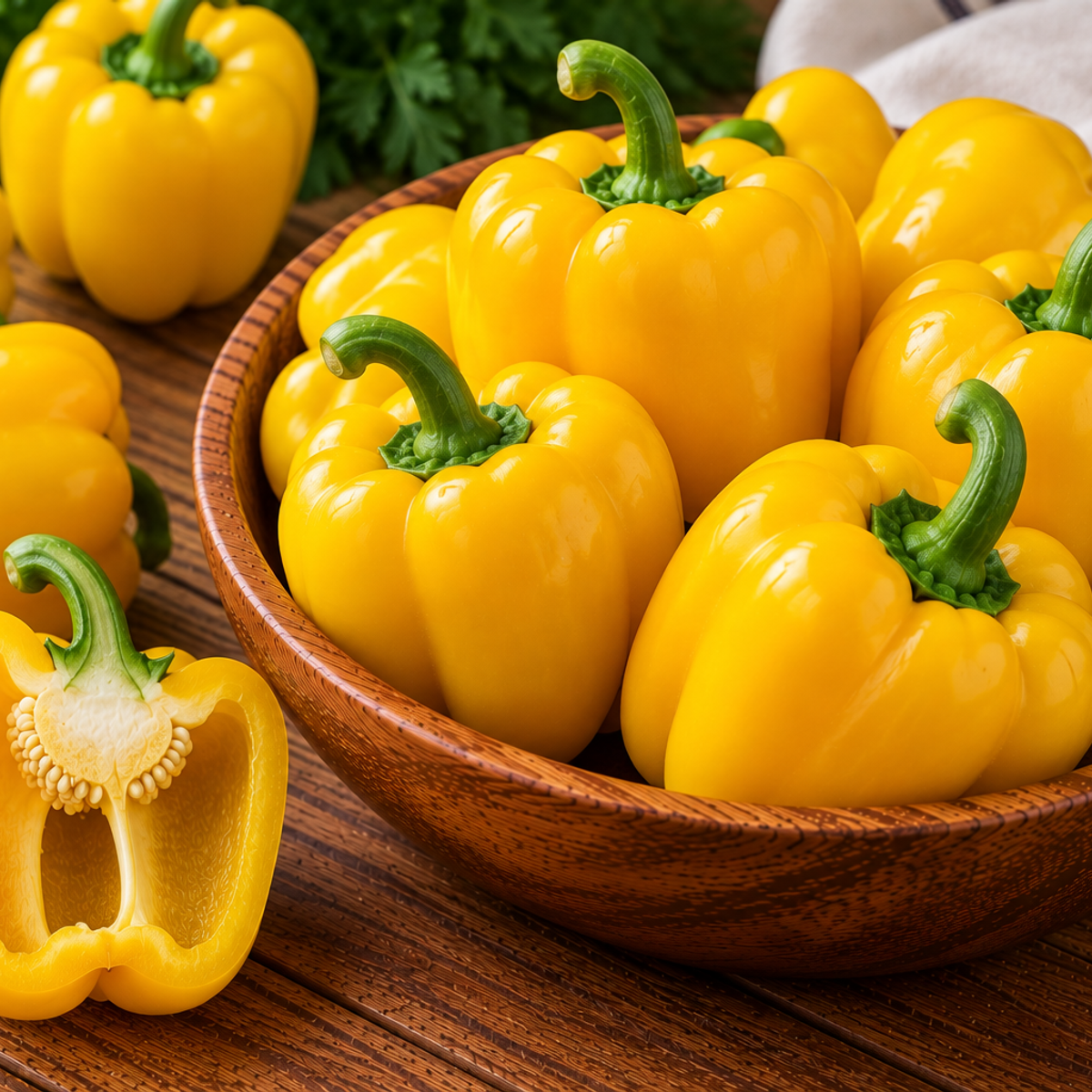 Yellow sweet capsicum pepper with smooth, glossy skin