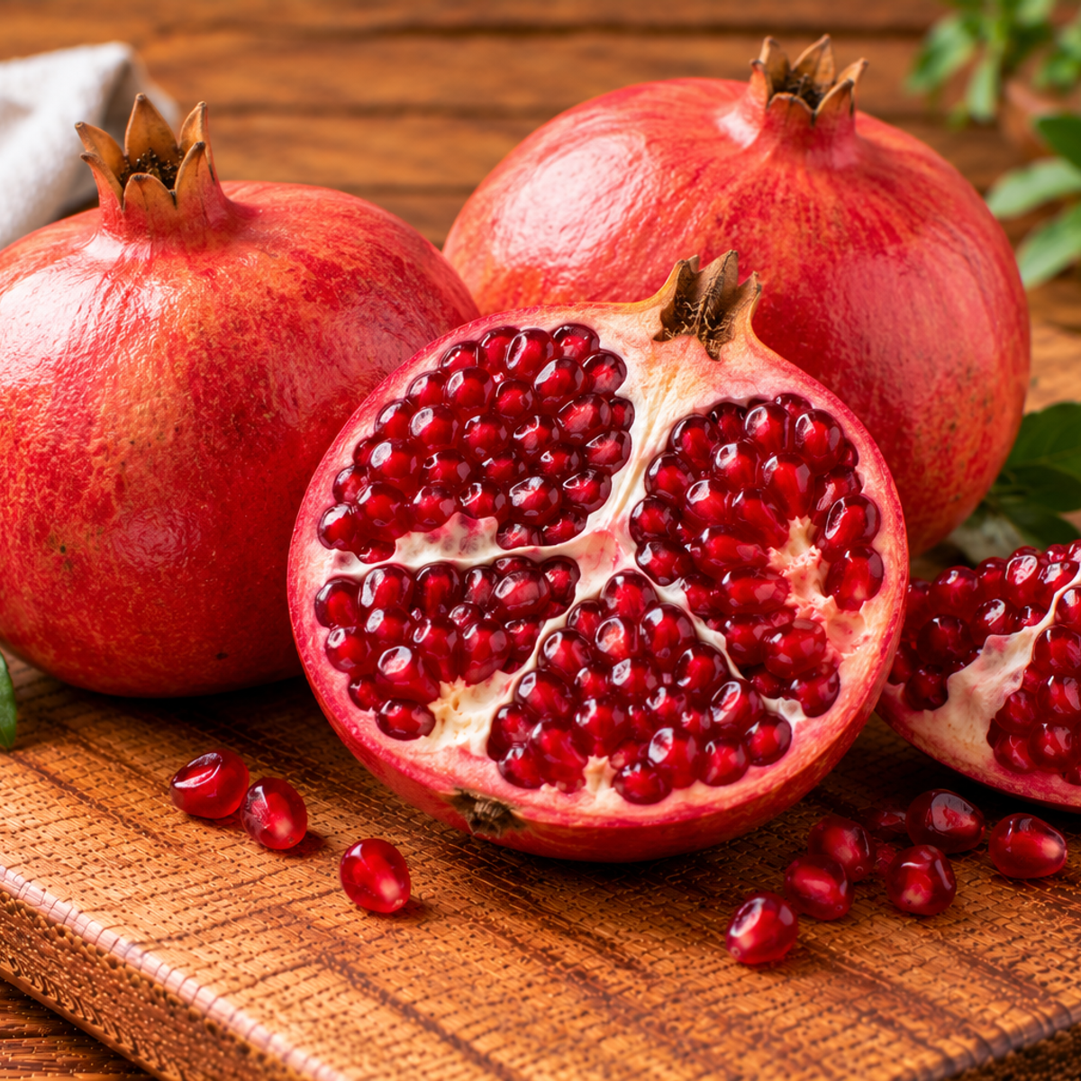 Pomegranate fruit with red skin and jewel-like arils